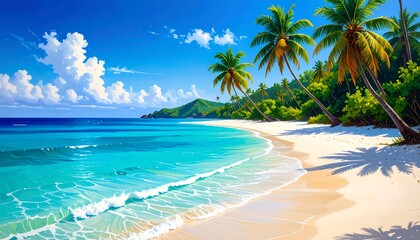 Tropical Beach Paradise with Palm Trees and Turquoise Water.