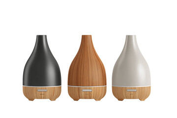 Variety of Essential Oil Diffusers Emitting Mist, isolated on white transparent background