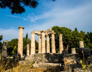 Ancient columns under a clear sky
