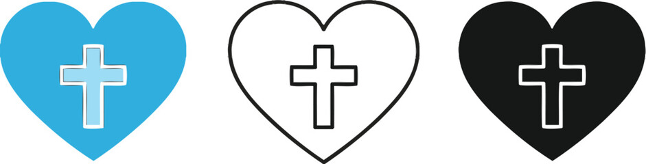 Obraz premium Christian heart cross vector illustration religious symbol love