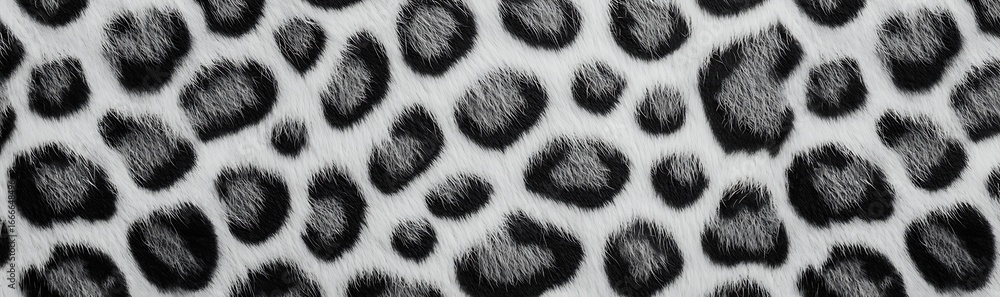 Poster a close-up of a leopard print pattern featuring distinct black spots on a white background, showcasi