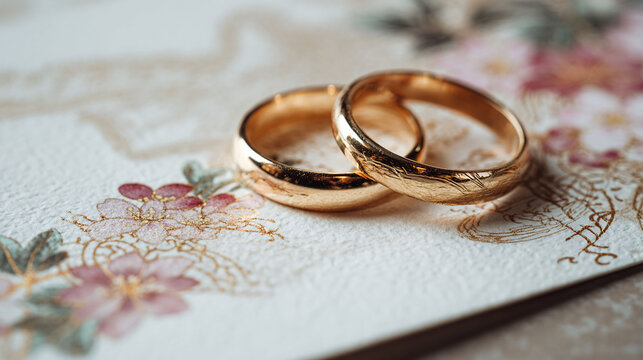 花模様の便箋に重なる金色の結婚指輪