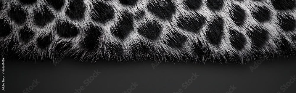 Poster a close-up view of a black and white leopard print fur texture, showcasing its distinctive spots and