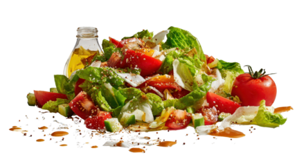 Food waste with leftover salad and dressing background isolated on a Transparent background, PNG file.