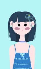 Young girl with bob hair with blue dress