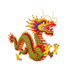 Naklejka premium Vibrant Chinese Dragon Illustration with Intricate Details and Fiery Colors Isolated on Transparent Background