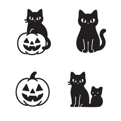 Coloring book coloring page featuring black cat and pumpkin with transperency style