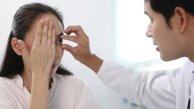 Medical professional carefully examining patient's eyes during comprehensive health checkup, identifying potential vision issues or underlying medical conditions.