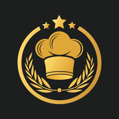 Golden Crown Chef Logo for Luxury Restaurant Vector Icon