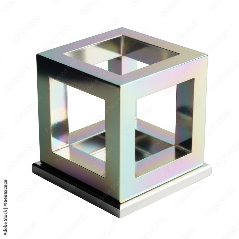 Poster iridescent 3d cube isolated on transparent background