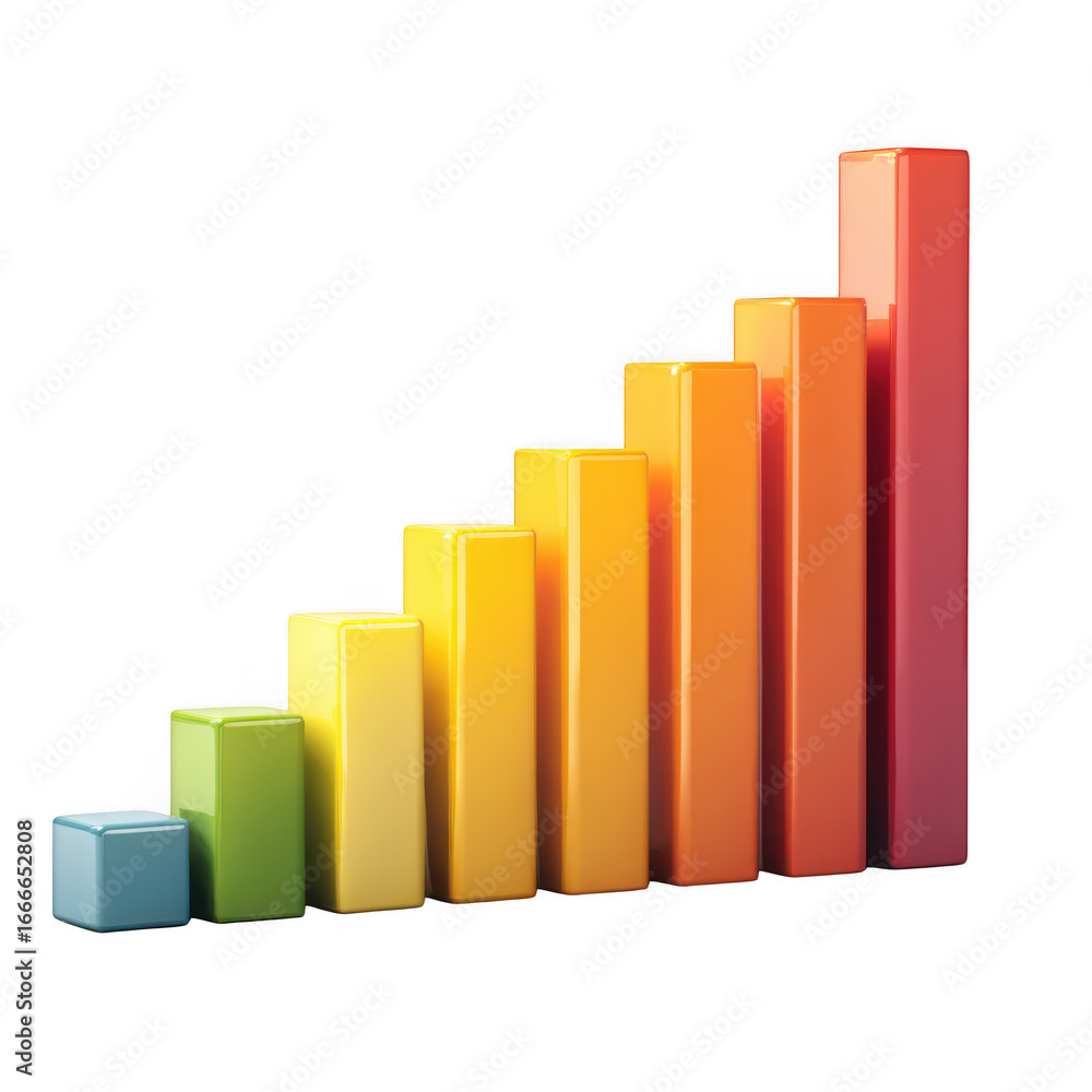 Poster colorful building blocks arranged in an ascending bar graph isolated on transparent background