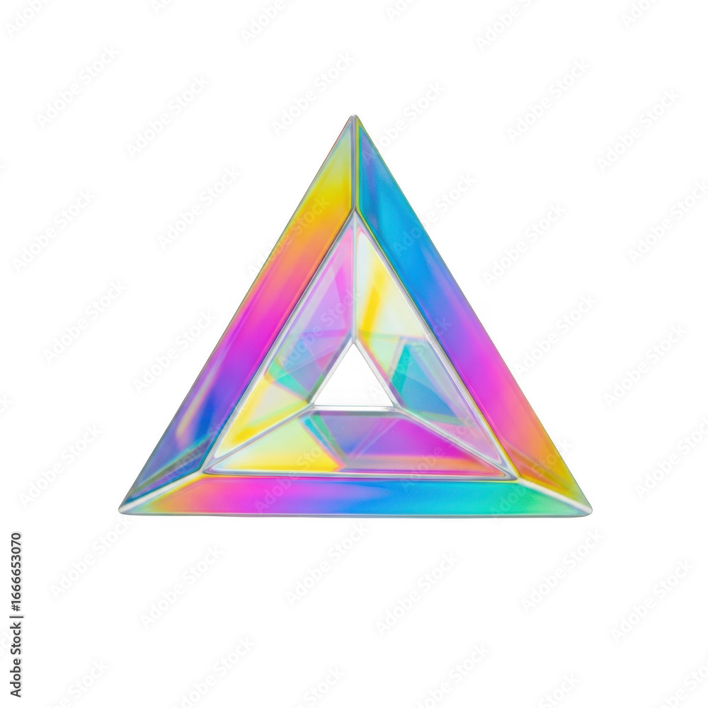 Poster iridescent 3d triangular prism isolated on transparent background