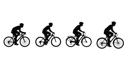 Obraz premium Cyclists in motion silhouettes showing different stages of pedaling and cycling posture vector