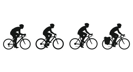 Cyclists in silhouette showcasing different bike types and riding styles progression vector