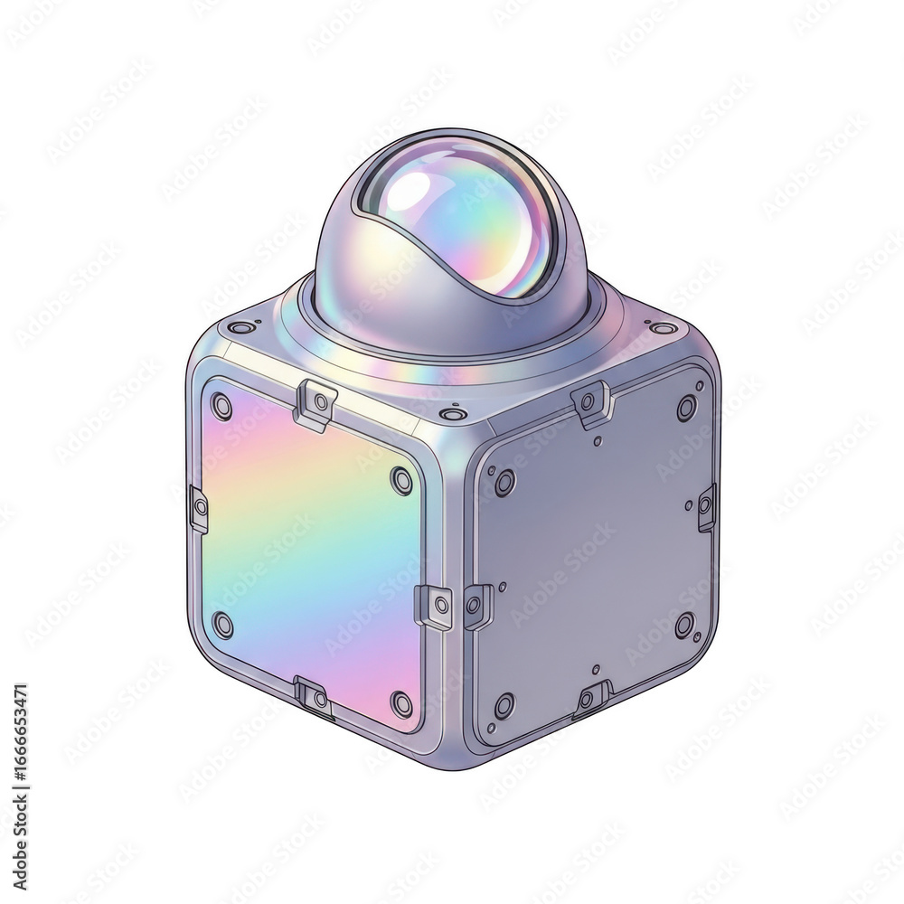 Poster iridescent 3d cube with a dome on top isolated on transparent background