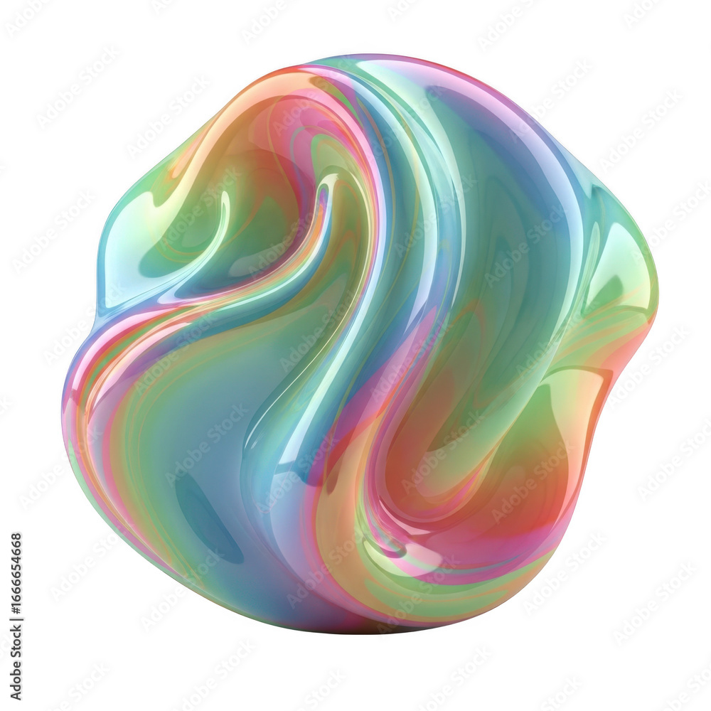 Poster iridescent 3d abstract blob isolated on transparent background