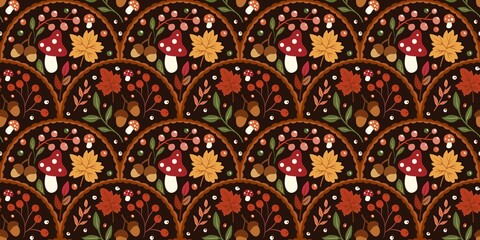 Autum Winter Pattern Background Illustration For Cover, Banner, Notes. Fall Winter Aesthetic Background.  Plant And Flower Pattern Background.