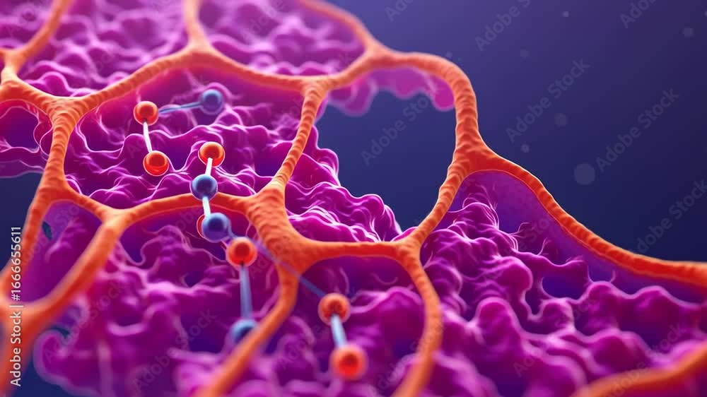 Poster colorful abstract representation of cellular structures and molecules.