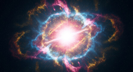 Stunning cosmic nebula explodes with vibrant colors and brilliant light, illuminating the vast universe