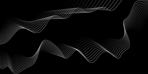 Abstract Black and White Curved Line Waves with Smooth Flow Motion