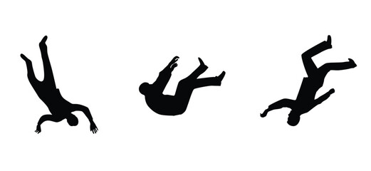 Man Falling Silhouette Different Positions Isolated on White. People and accidents, activities vector art