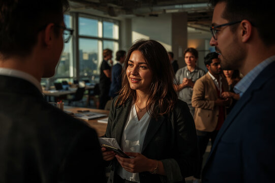 Diverse professionals networking at a business event