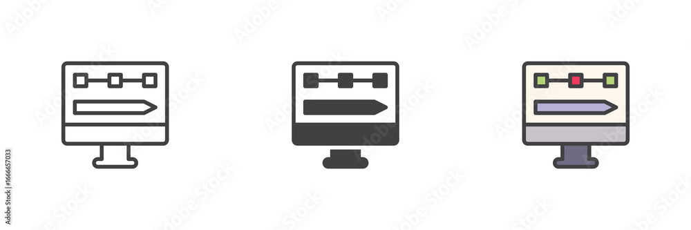 Poster ui progress bar screen icon set pack ? line, solid, filled outline, different style