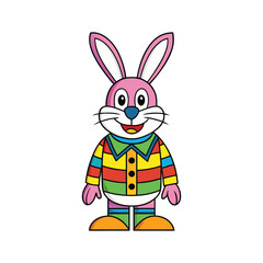 Obraz premium Cute white Easter bunny cartoon character with pink ears holding a decorated egg