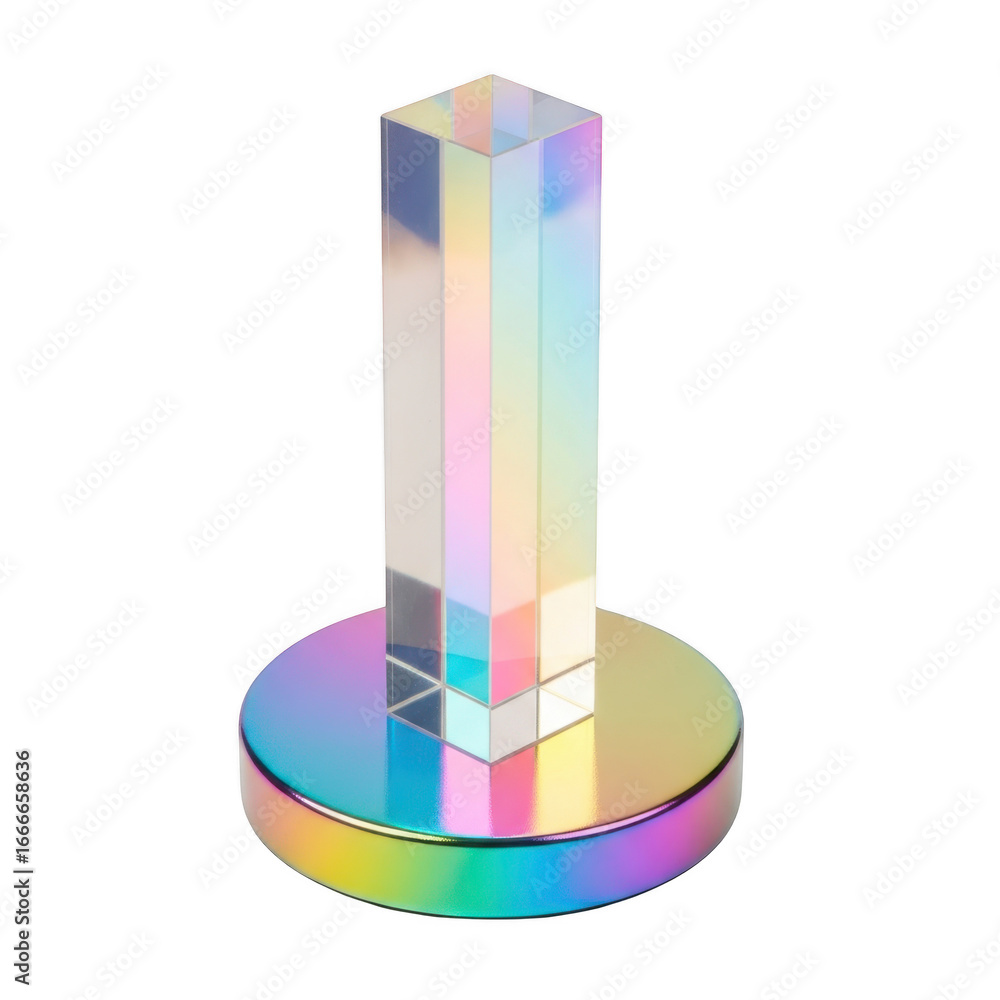 Poster iridescent 3d prism on a circular base isolated on transparent background