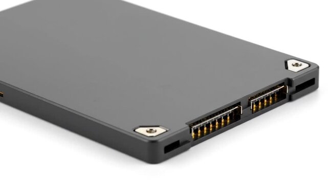 Close Up of a Black Solid State Drive SSD on a White Background Technology Component