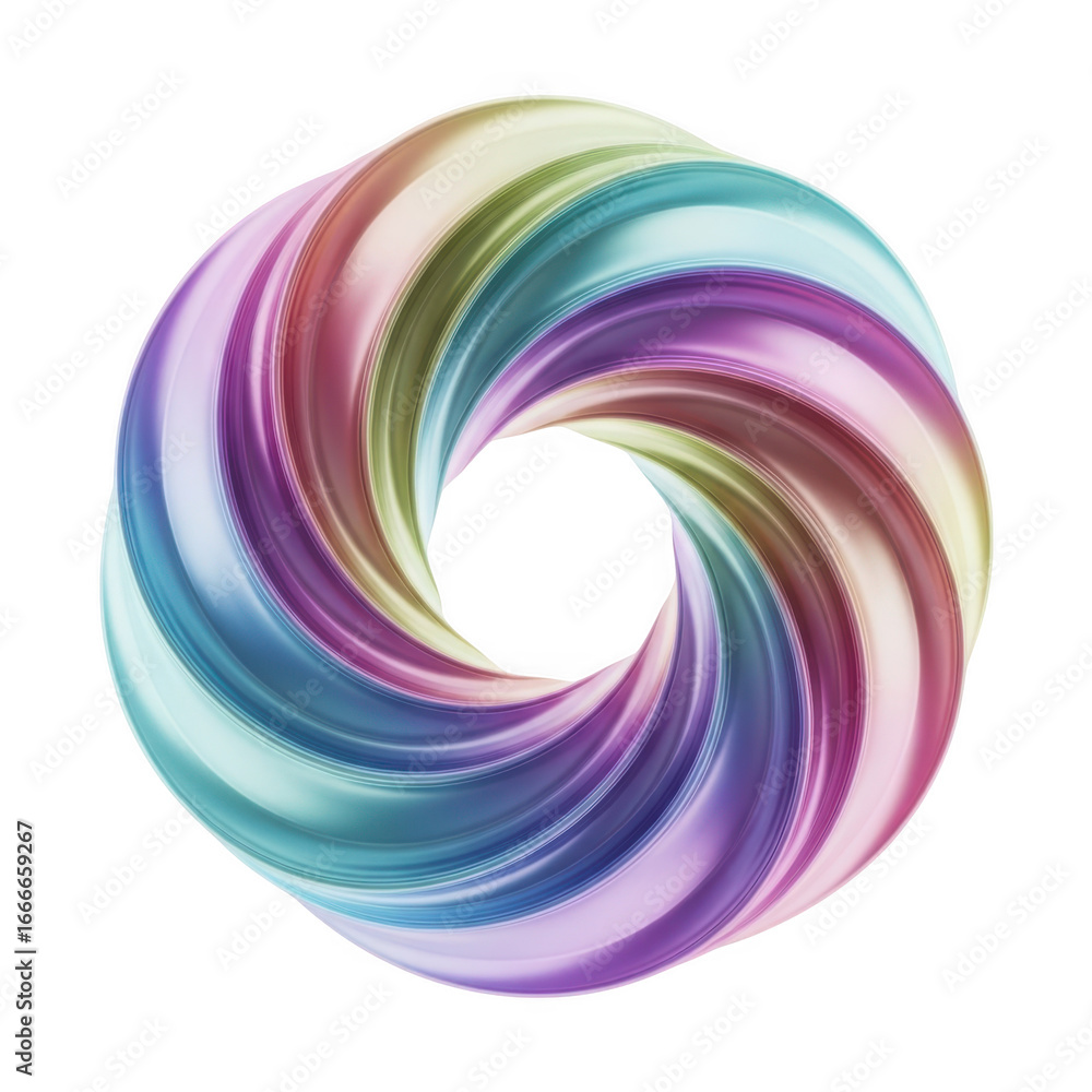 Poster iridescent 3d swirl abstract shape isolated on transparent background