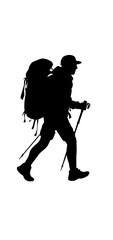 silhouette of backpacker with a pair of tracking pole