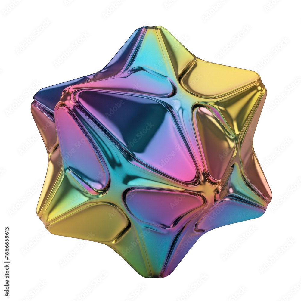 Poster iridescent 3d abstract geometric shape isolated on transparent background