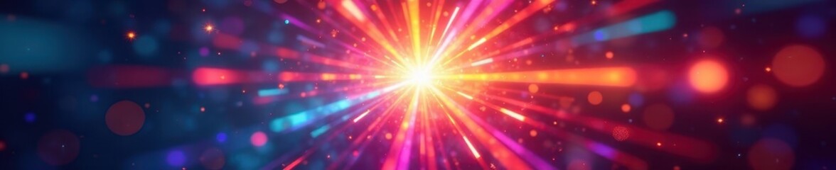 Vibrant multicolored starburst, radiating light streaks , star, rainbow