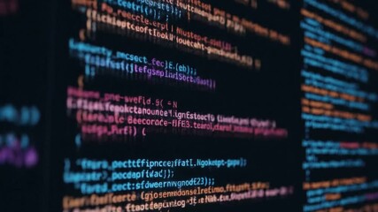 Closeup of Multicolor Coding Script on a Dark Computer Screen for Developers