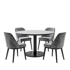 Modern round table with four velvet chairs on transparent background