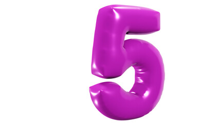 Vibrant 3D rendered purple number five isolated on white background.