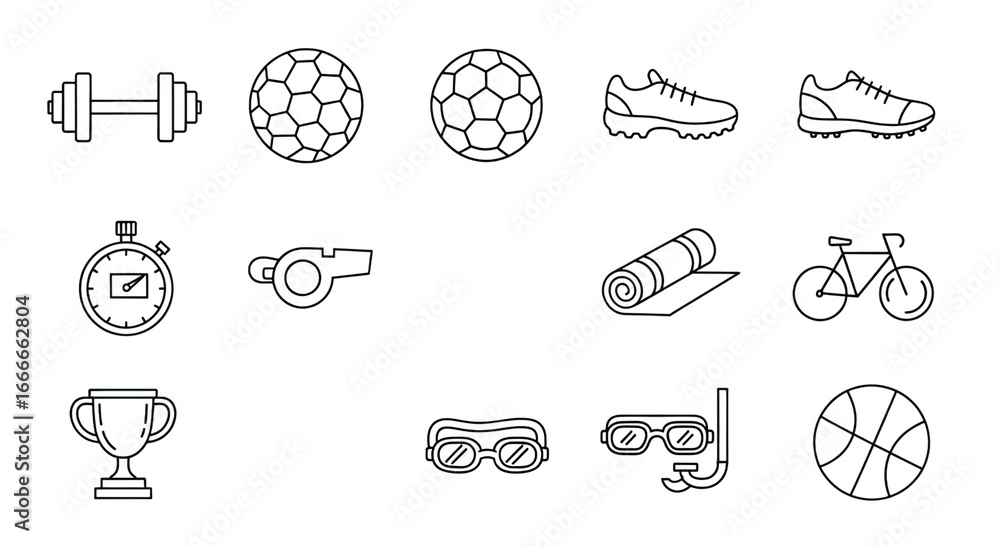 Aufkleber outline style sport and fitness icons isolated on transparent background for web design and user int