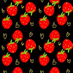 Cute Strawberry Love Pattern on Black  