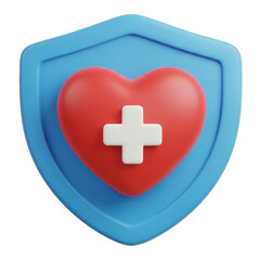 Fototapeta premium Red heart with white cross on a blue shield symbolizing health and protection