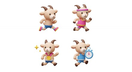Obraz premium Cartoon goats running cute fitness characters active lifestyle images