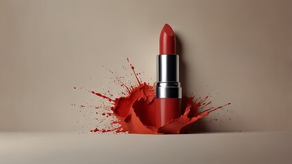 red lipstick on  plain background