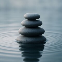 Tranquil stacked stones on water