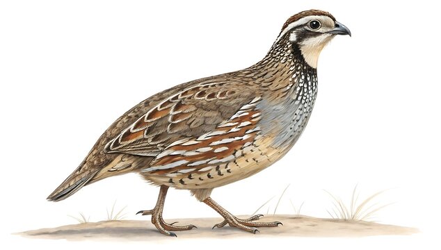 A northern bobwhite bird standing on the ground art