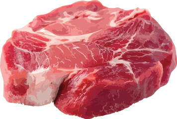 Raw Red Meat Steak Closeup Isolated White Background