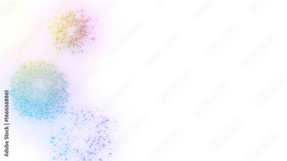 Poster abstract vibrant fireworks with colorful particle explosions in neon pink, blue and yellow. festive 