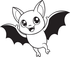 Cute cartoon bat flying, isolated on white background