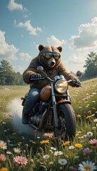 Bear riding motorcycle 