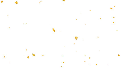 Golden confetti falling. Shiny metallic foil pieces for celebration, party, or winner announcement. Realistic 3D rendering with a transparent background for easy overlay on any project.