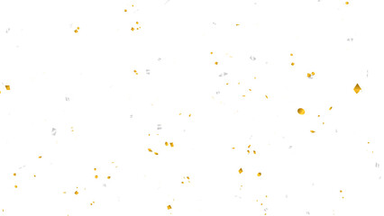 Realistic gold and silver confetti falling for festive celebrations. Abstract luxury elements for parties, holidays, and events. An isolated decorative image with a transparent background.